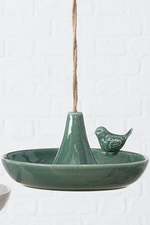 Декоративная кормушка для птиц АСЬЕТТ, керамическая, зелёная, 20х12 см, Boltze