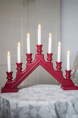Рождественская горка SARA деревянная, красная, 7 тёплых белых ламп, 43х38 см, STAR trading