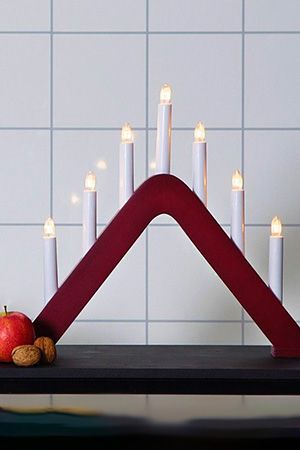 Декоративный светильник-горка JARVE, деревянный, красный, 7 тёплых белых ламп, 41х36 см, STAR trading