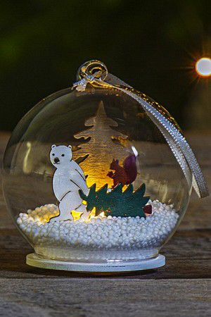 Светящийся шар с фигурками FOREST FRIENDS - МИШКА И БЕЛЬЧОНОК, стекло, дерево, тёплый белый LED-огонь, 9 см, батарейки, STAR trading