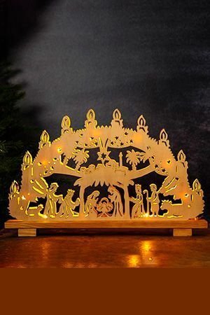 Рождественский светильник-мостик ВИФЛЕЕМСКАЯ НОЧЬ, деревянный, 10 тёплых белых LED-огней, 45х29 см, STAR trading