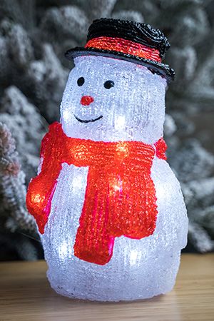 Светящаяся акриловая фигура СНЕГОВИЧОК В КАНОТЬЕ, 20 холодных белых LED-огней, 25 см, батарейки, Kaemingk (Lumineo)