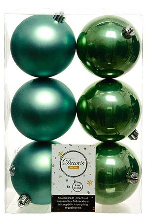 Набор однотонных пластиковых шаров глянцевых и матовых, цвет: шалфей, 80 мм, упаковка 6 шт., Kaemingk (Decoris)
