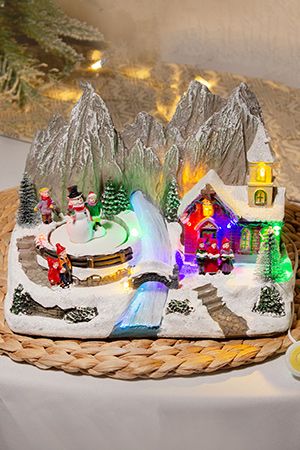 Светодинамическая миниатюра У ГОРНОЙ РЕЧКИ (со снеговиком) с меняющими цвета LED-огнями, музыкой и динамикой, полистоун, 24х17 см, батарейки, Kaemingk (Lumineo)