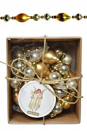 Стеклянные бусы на ёлку РЕТРО ЛЮКС (коллекция Santa's Memories), золотые и серебряные, 1.8 м, Kaemingk (Decoris)