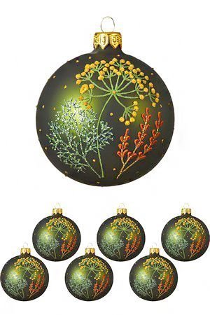 Стеклянные ёлочные шары ЛУГОВЫЕ ТРАВЫ, 'сосновый зелёный', 8 см (упаковка 6 шт.), Kaemingk (Decoris)