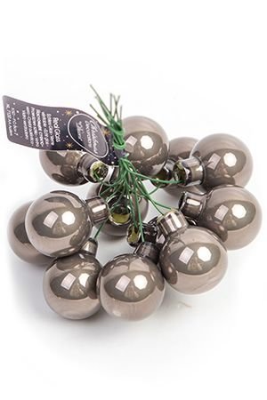 ГРОЗДЬ стеклянных эмалевых шариков на проволоке, 12 шаров по 25 мм, цвет: тёплый серый, Kaemingk (Decoris)