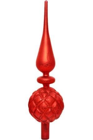 Елочная верхушка DIAMOND (рифление крупной сеточкой), стеклянная, матовая, красная, 31 см, Kaemingk (Decoris)