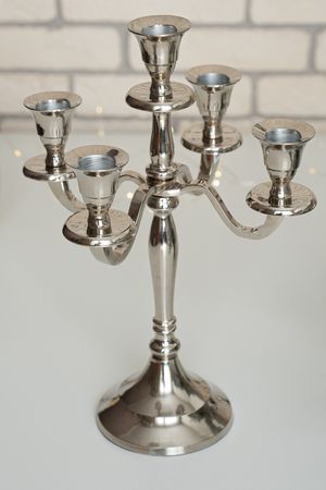 Канделябр КОНСТАНЗО на 5 свечей, серебряный, 29 см, Kaemingk