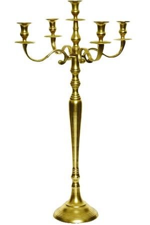 Высокий канделябр ДЖЕРОЛАМО на 5 свечей, металл, золотой, 80 см, Kaemingk