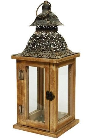 Деревянный подсвечник-фонарь КРУЖЕВНОЙ КУПОЛ, дерево, стекло, металл, 40 см, Kaemingk