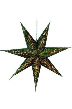 Подвесная бумажная звезда - плафон АМИТА (с крапинками), тёмно-зелёная, 60 см, белый кабель 3.5 м, патрон Е14, Kaemingk (Lumineo)