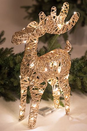 Светящаяся фигура ОЛЕНЬ УИВИН, золотой, 50 тёплых белых микро LED-огней, 30х55 см, таймер, батарейки, Kaemingk (Lumineo)