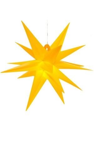 Подвесная светящаяся звезда 3D РАДЬЯНТА, PVC, жёлтая, 2 тёплых белых LED-огня, 30 см, таймер, батарейки, уличная, Kaemingk (Lumineo)
