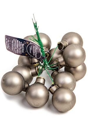 ГРОЗДЬ стеклянных матовых шариков на проволоке, 12 шаров по 25 мм, цвет: тёплый серый, Kaemingk (Decoris)