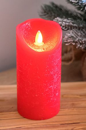 Светодиодная восковая свеча КЛАССИКА, красная, тёплый белый LED-огонь, мерцающий, 7.5х15 см, таймер, батарейки, Kaemingk (Lumineo)