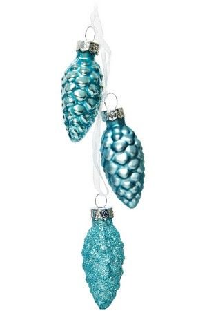Ёлочное украшение-гроздь ШИШЕЧКИ НА ЛЕНТОЧКАХ, стекло, голубой туман, 3*6х2.5 см, Kaemingk (Decoris)