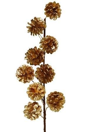 Декоративная ветка СОСНОВЫЕ ШИШКИ, золотые, 60 см, Kaemingk (Decoris)