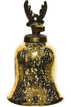 Ёлочный колокольчик ЗИМНЯЯ ОХОТА (Олень), стеклянный, золотой, 14.5 см, Kaemingk (Decoris)