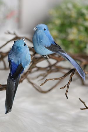 Набор декоративных птичек ПТИЦЫ УДАЧИ на клипсе, перо, голубые, 6 см (2 шт.), Kaemingk (Decoris)