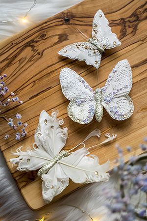 Декоративные бабочки СЕРЕБРИСТЫЕ МОТЫЛЬКИ, перо, слоновая кость, 3 шт., Kaemingk (Decoris)