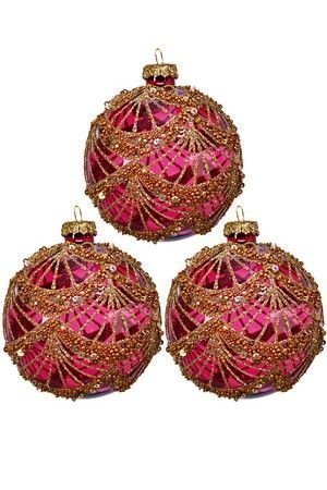 Набор стеклянных ёлочных шаров ЗОЛОТО АР-ДЕКО, розовый, 8 см (упаковка 3 шт.), Kaemingk (Decoris)