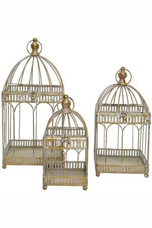 Птичьи клетки для декора КАНТАНТО, металл, потёртое золото, 29-44 см (3 шт.), Kaemingk