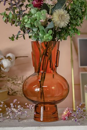 Стеклянная ваза АМБРА СКУРА малая, ручной работы, янтарная, 22 см, Kaemingk (Decoris)