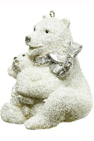 Ёлочная игрушка МЕДВЕДИЦА С МАЛЫШОМ (объятия), полистоун, бело-серебристый, 7.5 см, Kaemingk (Decoris)