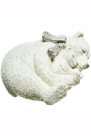 Ёлочная игрушка МЕДВЕДИЦА С МАЛЫШОМ (во сне), полистоун, бело-серебристый, 7.5 см, Kaemingk (Decoris)