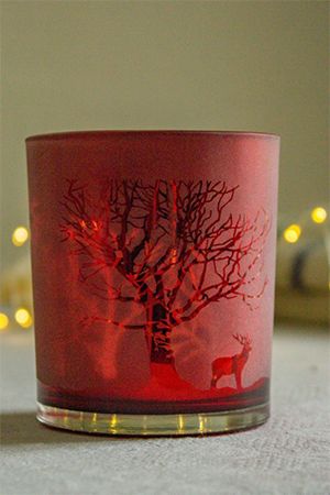 Подсвечник БАГРЯНЫЙ ЛЕС под чайную свечу, стеклянный, красный, 10 см, Edelman