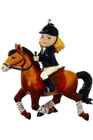 Ёлочная игрушка ЮНАЯ ВСАДНИЦА на коричневом коне, полистоун,9 см, Kurts Adler
