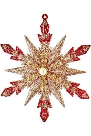 Снежинка КРИСТМАС СПИРИТ, пластик, золотая с красным, 12 см, Kurts Adler
