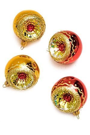 Набор стеклянных шаров ФОНАРИКИ, красно-золотой, 4*62 мм, Елочка