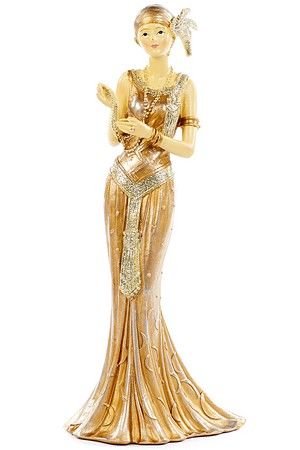 Декоративная статуэтка ГЭТСБИ-ШИК: ДАМА В ДЛИННЫХ БУСАХ, полистоун, золотой, 23 см, Goodwill