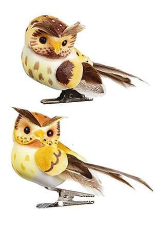 Декоративная птичка СОВУШКА - ДОБРАЯ ПОДРУЖКА на клипсе, перо,  разные модели, 9 см, Goodwill