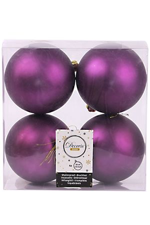 Набор однотонных пластиковых шаров матовых, цвет: фиолетовый, 100 мм, упаковка 4 шт., Winter Decoration