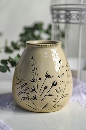 Декоративная ваза БОТАНИКО с тонкими веточками, фарфоровая, 10 см, Boltze