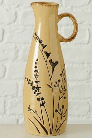 Узкая ваза-кувшин БОТАНИКО с пышными веточками, фарфоровая, 20 см, Boltze