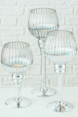 Подсвечники-бокалы под чайные свечи МАНОН, стекло, прозрачные, 20-30 см, набор - 3 шт., Boltze
