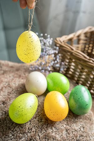 Декоративные пасхальные яйца УЮТНАЯ КРАПИНКА, жёлтые, зелёные и кремовые, 9 см (упаковка 6 шт.), Kaemingk