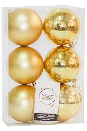 Набор однотонных пластиковых шаров, глянцевые и матовые, золотые, 80 мм, упаковка 6 шт., Winter Deco