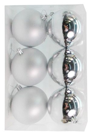 Набор однотонных пластиковых шаров, глянцевые и матовые, серебряные, 80 мм, упаковка 6 шт., Winter Deco