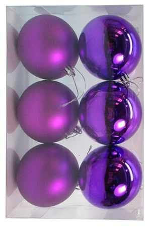 Набор однотонных пластиковых шаров, глянцевые и матовые, фиолетовые, 80 мм, упаковка 6 шт., Winter Deco