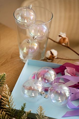 Набор однотонных пластиковых шаров глянцевых, цвет: прозрачный перламутр, 80 мм, упаковка 6 шт., Winter Deco