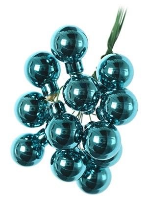 ГРОЗДЬ стеклянных глянцевых шариков на проволоке, 12 шаров по 25 мм, цвет: бирюзовый, Kaemingk
