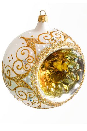 Стеклянный ёлочный шар ТОПАЗ, узорчатый, белый, 115 мм, Елочка