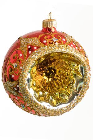 Стеклянный ёлочный шар ТОПАЗ, узорчатый, красный, 115 мм, Елочка