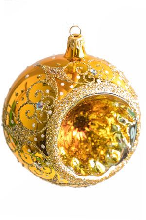 Стеклянный ёлочный шар ТОПАЗ, узорчатый, золотой, 115 мм, Елочка
