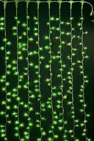 Световой занавес PLAY LIGHT, 625 зеленых микроламп, коннектор, 2,4х1,5 м, прозрачный провод